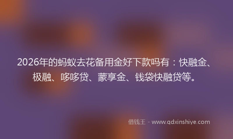 2026年的蚂蚁去花备用金好下款吗有：快融金、极融、哆哆贷、蒙享金、钱袋快融贷等。