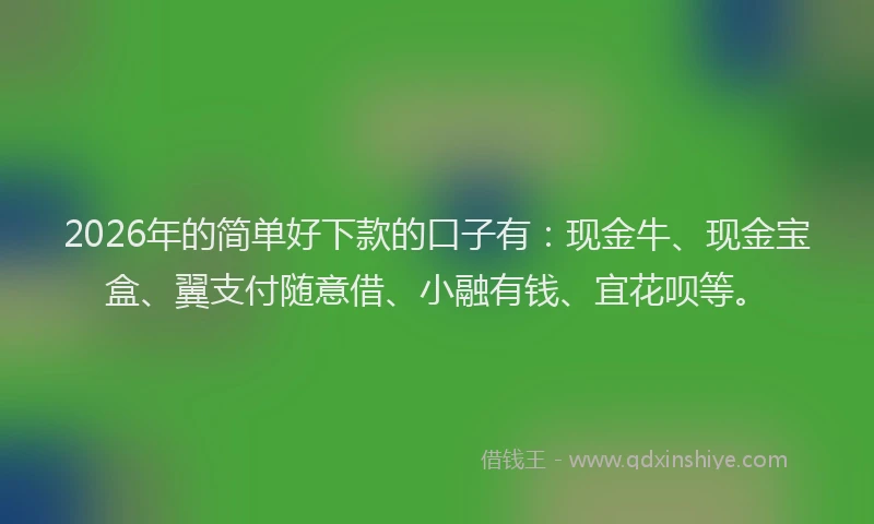 2026年的简单好下款的口子有：现金牛、现金宝盒、翼支付随意借、小融有钱、宜花呗等。