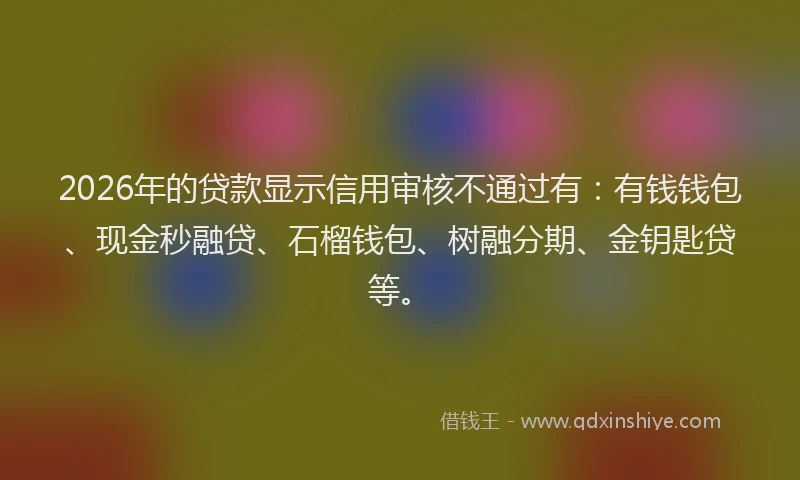 2026年的贷款显示信用审核不通过有：有钱钱包、现金秒融贷、石榴钱包、树融分期、金钥匙贷等。