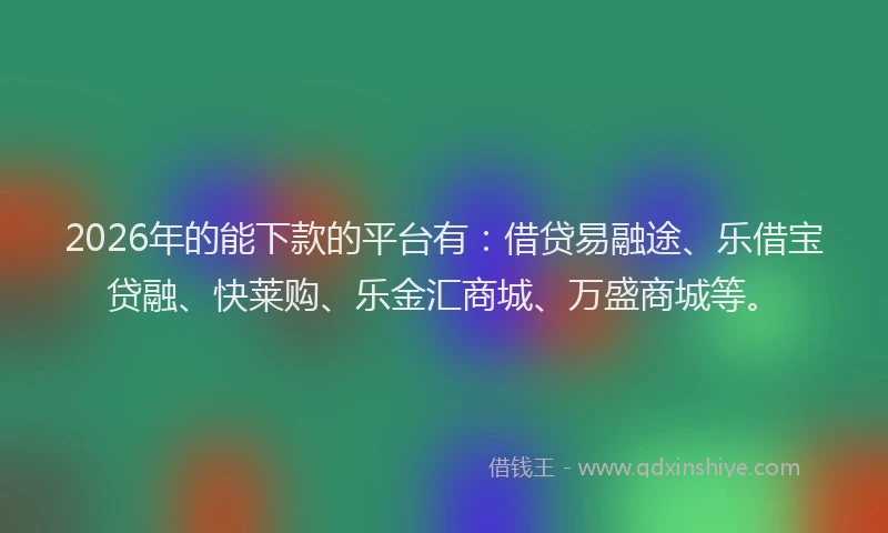 2026年的能下款的平台有：借贷易融途、乐借宝贷融、快莱购、乐金汇商城、万盛商城等。