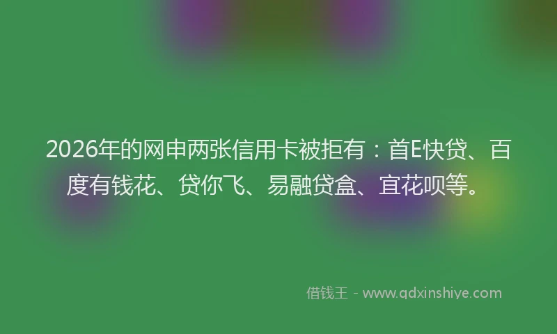 2026年的网申两张信用卡被拒有：首E快贷、百度有钱花、贷你飞、易融贷盒、宜花呗等。