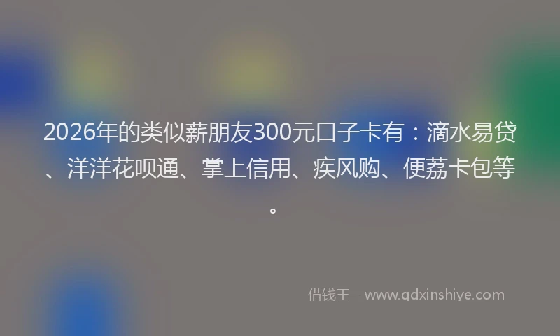 2026年的类似薪朋友300元口子卡有：滴水易贷、洋洋花呗通、掌上信用、疾风购、便荔卡包等。