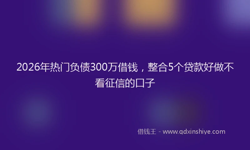 2026年热门负债300万借钱，整合5个贷款好做不看征信的口子