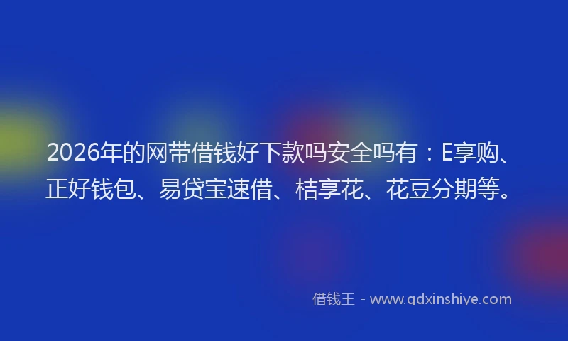 2026年的网带借钱好下款吗安全吗有：E享购、正好钱包、易贷宝速借、桔享花、花豆分期等。