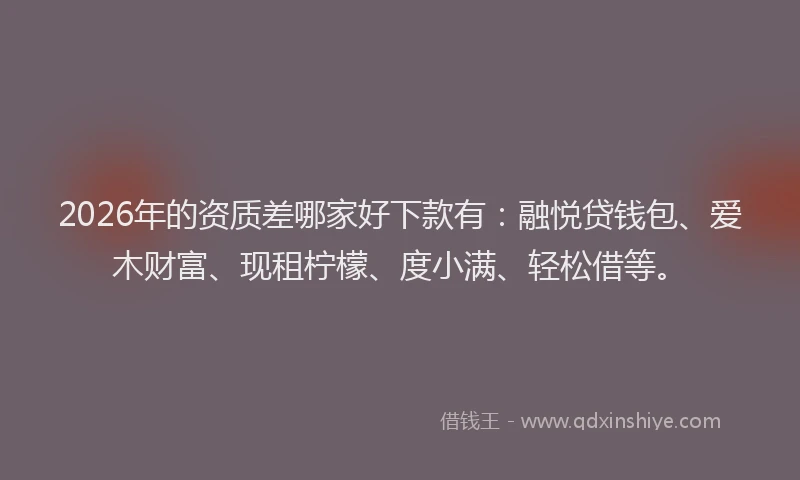 2026年的资质差哪家好下款有：融悦贷钱包、爱木财富、现租柠檬、度小满、轻松借等。