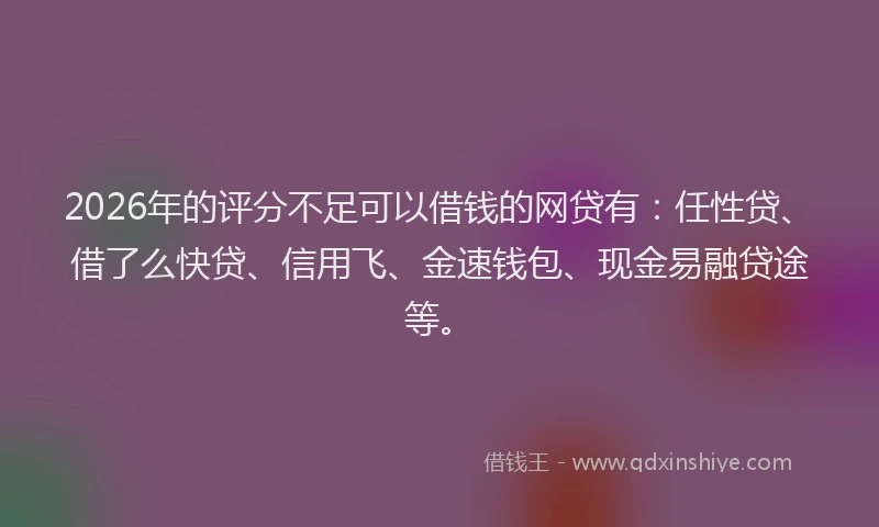 2026年的评分不足可以借钱的网贷有：任性贷、借了么快贷、信用飞、金速钱包、现金易融贷途等。