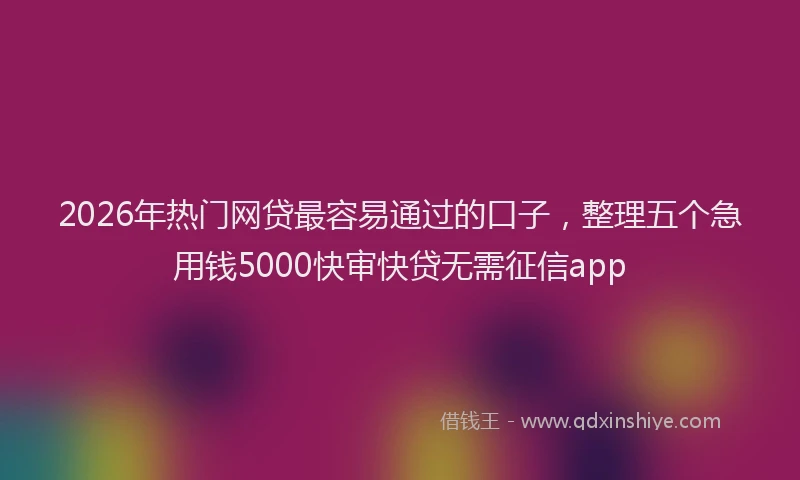 2026年热门网贷最容易通过的口子，整理五个急用钱5000快审快贷无需征信app