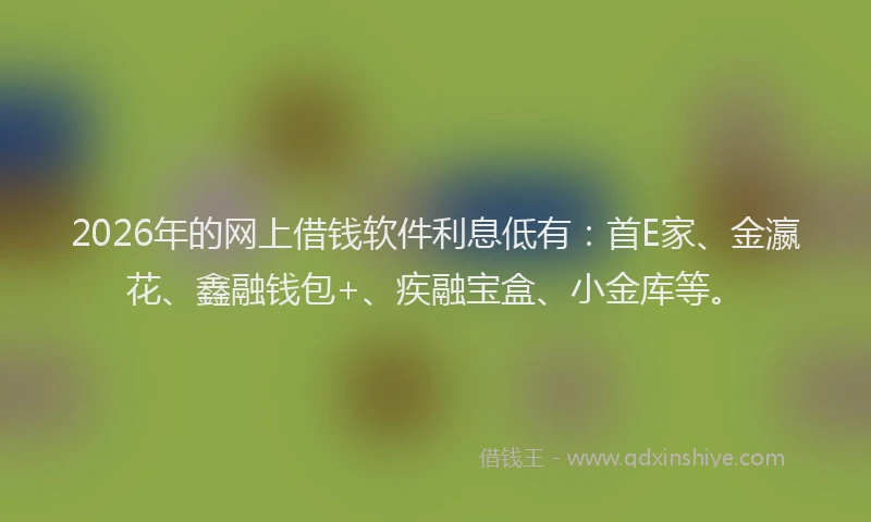 2026年的网上借钱软件利息低有：首E家、金瀛花、鑫融钱包+、疾融宝盒、小金库等。