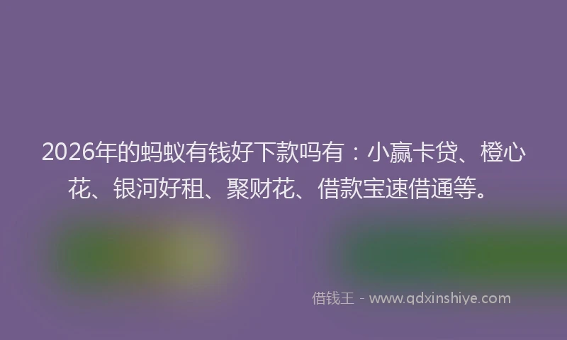 2026年的蚂蚁有钱好下款吗有：小赢卡贷、橙心花、银河好租、聚财花、借款宝速借通等。
