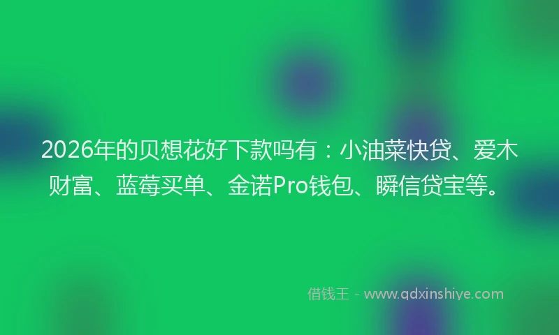 2026年的贝想花好下款吗有：小油菜快贷、爱木财富、蓝莓买单、金诺Pro钱包、瞬信贷宝等。