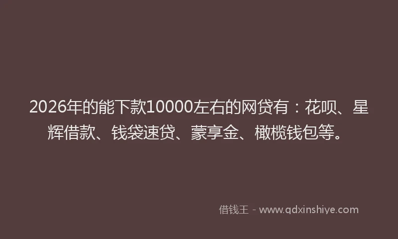 2026年的能下款10000左右的网贷有：花呗、星辉借款、钱袋速贷、蒙享金、橄榄钱包等。