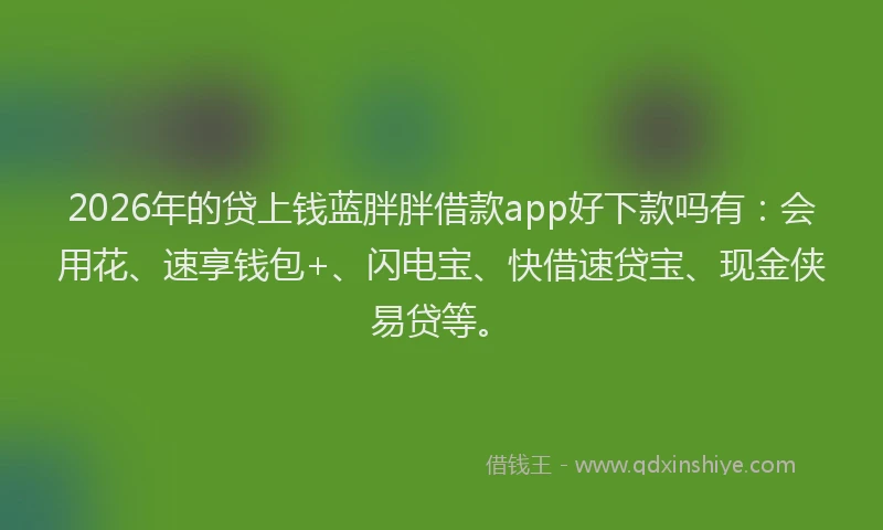 2026年的贷上钱蓝胖胖借款app好下款吗有：会用花、速享钱包+、闪电宝、快借速贷宝、现金侠易贷等。