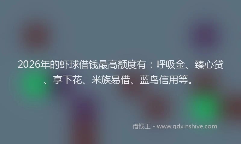 2026年的虾球借钱最高额度有：呼吸金、臻心贷、享下花、米族易借、蓝鸟信用等。