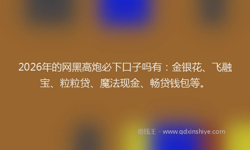 2026年的网黑高炮必下口子吗有：金银花、飞融宝、粒粒贷、魔法现金、畅贷钱包等。