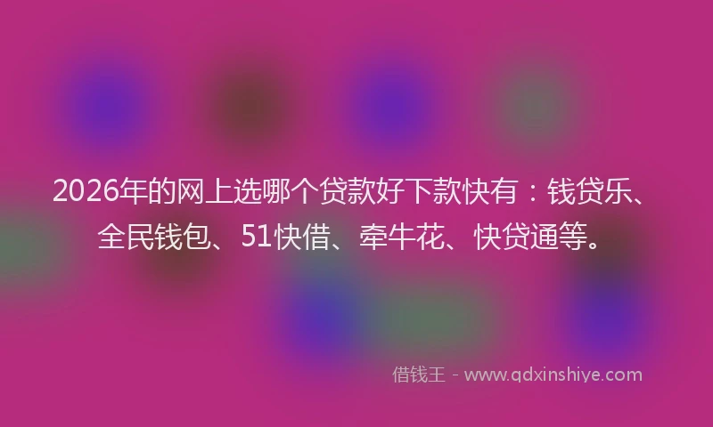 2026年的网上选哪个贷款好下款快有：钱贷乐、全民钱包、51快借、牵牛花、快贷通等。