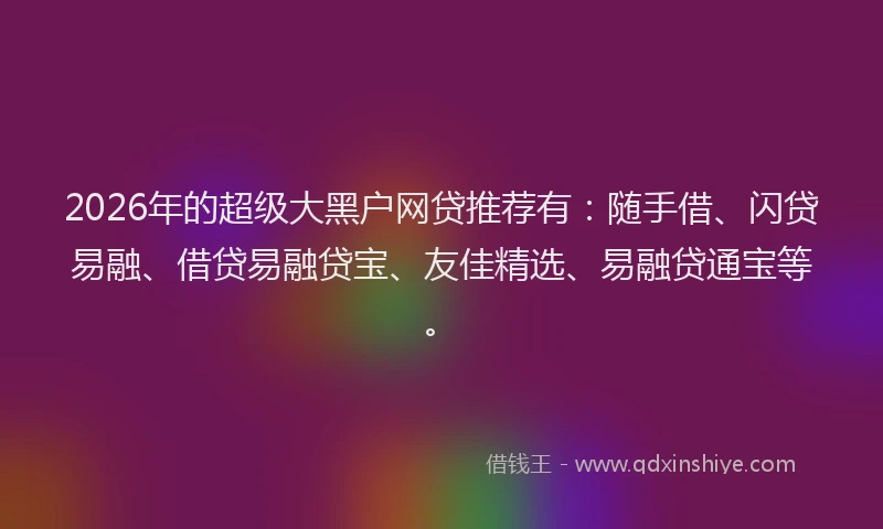 2026年的超级大黑户网贷推荐有:随手借、闪贷易融、借贷易融贷宝、友佳精选、易融贷通宝等。