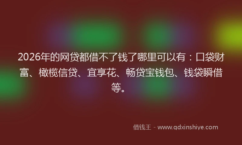 2026年的网贷都借不了钱了哪里可以有：口袋财富、橄榄信贷、宜享花、畅贷宝钱包、钱袋瞬借等。