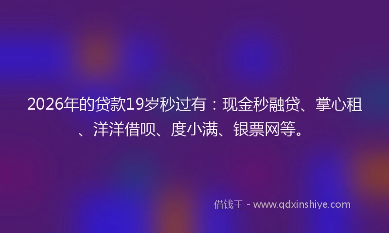 2026年的贷款19岁秒过有：现金秒融贷、掌心租、洋洋借呗、度小满、银票网等。