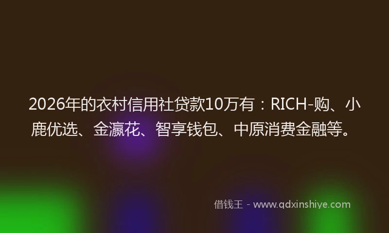 2026年的衣村信用社贷款10万有：RICH-购、小鹿优选、金瀛花、智享钱包、中原消费金融等。