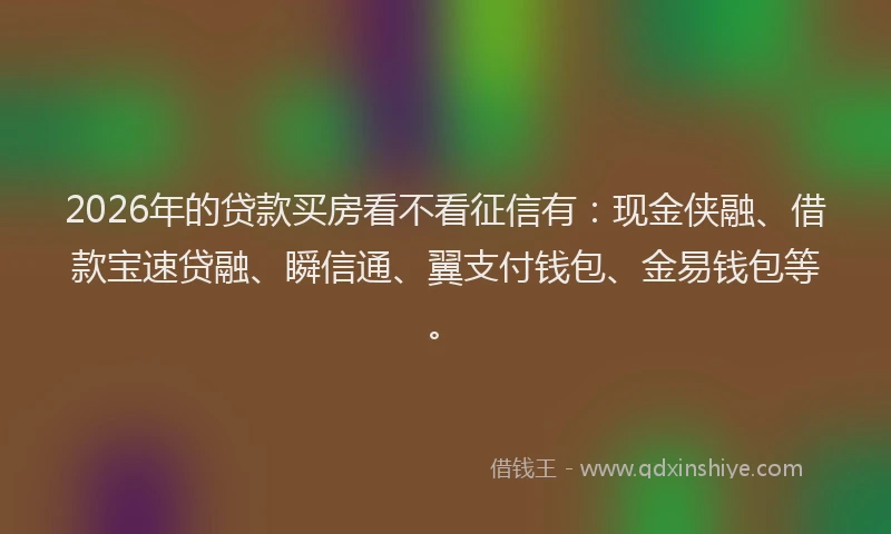 2026年的贷款买房看不看征信有:现金侠融、借款宝速贷融、瞬信通、翼支付钱包、金易钱包等。