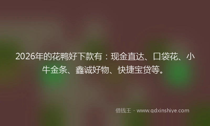 2026年的花鸭好下款有：现金直达、口袋花、小牛金条、鑫诚好物、快捷宝贷等。