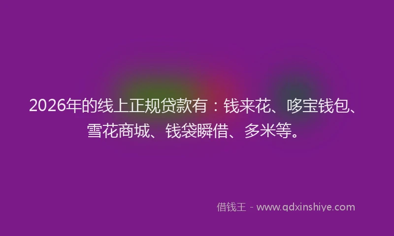 2026年的线上正规贷款有：钱来花、哆宝钱包、雪花商城、钱袋瞬借、多米等。