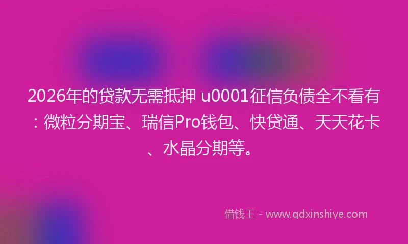 2026年的贷款无需抵押 u0001征信负债全不看有：微粒分期宝、瑞信Pro钱包、快贷通、天天花卡、水晶分期等。