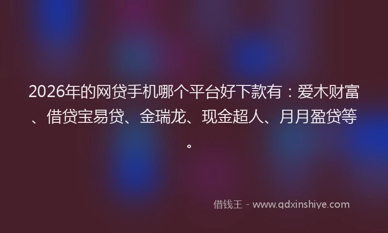 2026年的网贷手机哪个平台好下款有:爱木财富、借贷宝易贷、金瑞龙、现金超人、月月盈贷等。