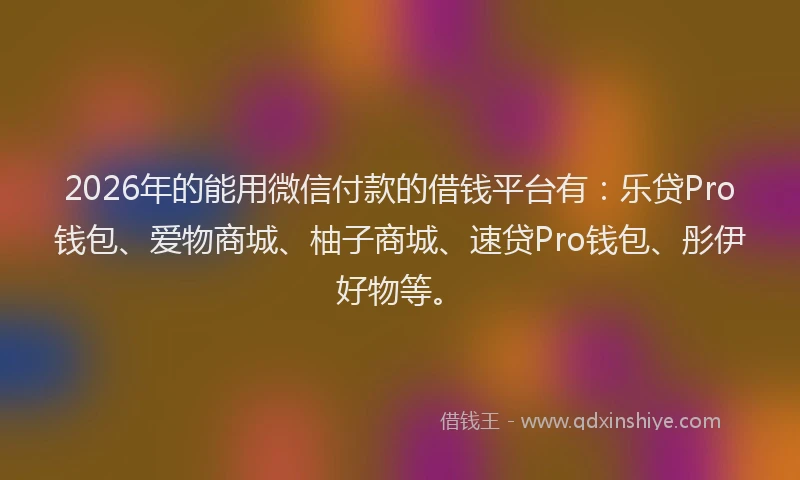 2026年的能用微信付款的借钱平台有：乐贷Pro钱包、爱物商城、柚子商城、速贷Pro钱包、彤伊好物等。