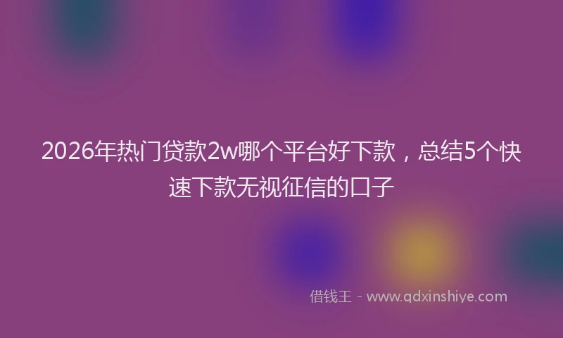 2026年热门贷款2w哪个平台好下款,总结5个快速下款无视征信的口子
