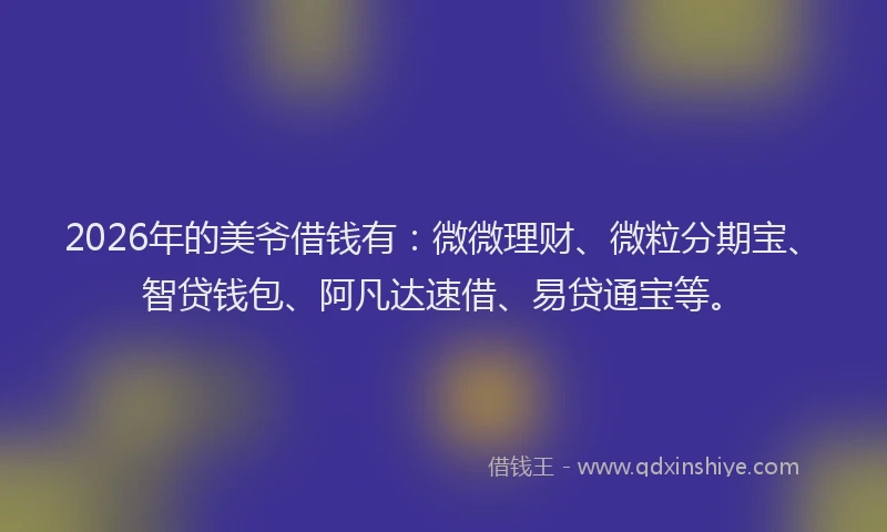 2026年的美爷借钱有：微微理财、微粒分期宝、智贷钱包、阿凡达速借、易贷通宝等。