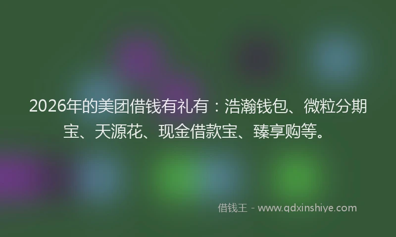 2026年的美团借钱有礼有:浩瀚钱包、微粒分期宝、天源花、现金借款宝、臻享购等。