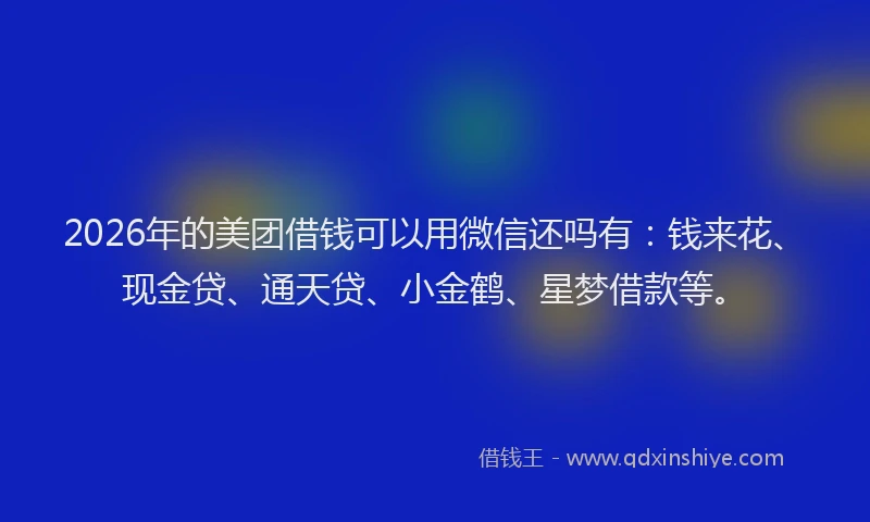 2026年的美团借钱可以用微信还吗有：钱来花、现金贷、通天贷、小金鹤、星梦借款等。
