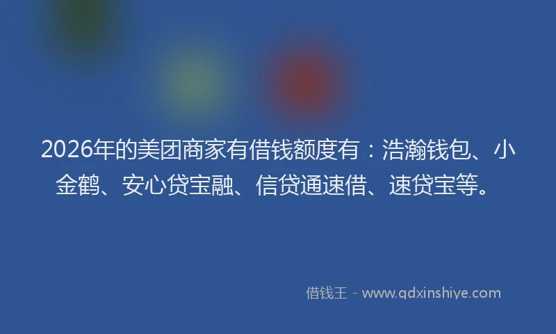 2026年的美团商家有借钱额度有：浩瀚钱包、小金鹤、安心贷宝融、信贷通速借、速贷宝等。