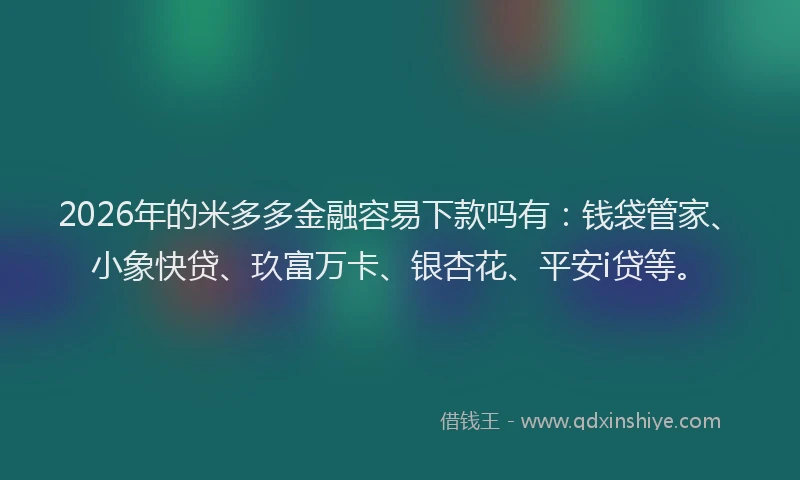 2026年的米多多金融容易下款吗有：钱袋管家、小象快贷、玖富万卡、银杏花、平安i贷等。