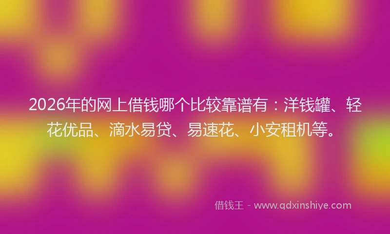 2026年的网上借钱哪个比较靠谱有：洋钱罐、轻花优品、滴水易贷、易速花、小安租机等。