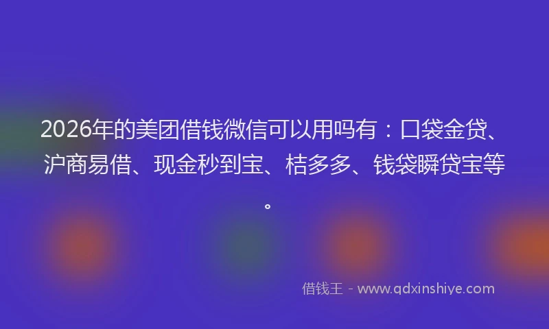 2026年的美团借钱微信可以用吗有：口袋金贷、沪商易借、现金秒到宝、桔多多、钱袋瞬贷宝等。