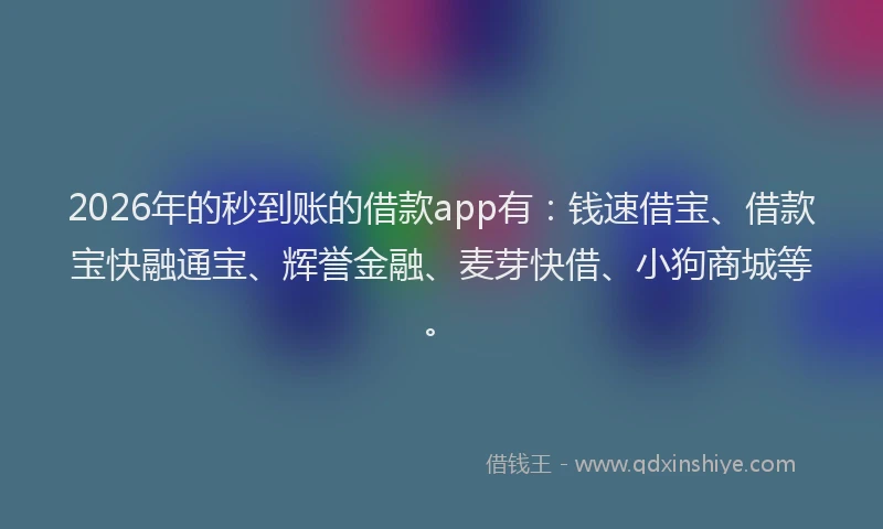 2026年的秒到账的借款app有:钱速借宝、借款宝快融通宝、辉誉金融、麦芽快借、小狗商城等。