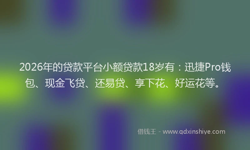 2026年的贷款平台小额贷款18岁有:迅捷Pro钱包、现金飞贷、还易贷、享下花、好运花等。