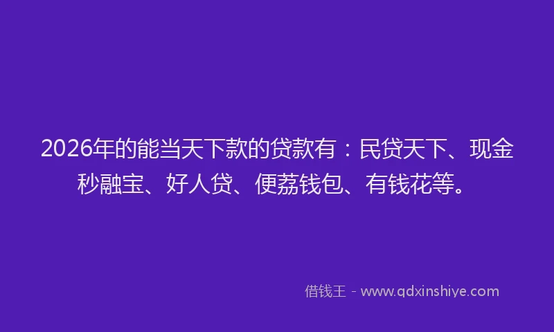 2026年的能当天下款的贷款有：民贷天下、现金秒融宝、好人贷、便荔钱包、有钱花等。