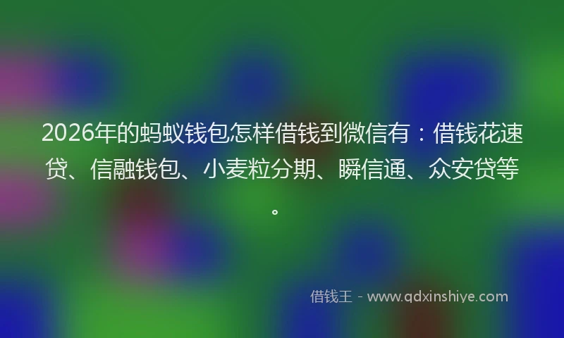 2026年的蚂蚁钱包怎样借钱到微信有：借钱花速贷、信融钱包、小麦粒分期、瞬信通、众安贷等。