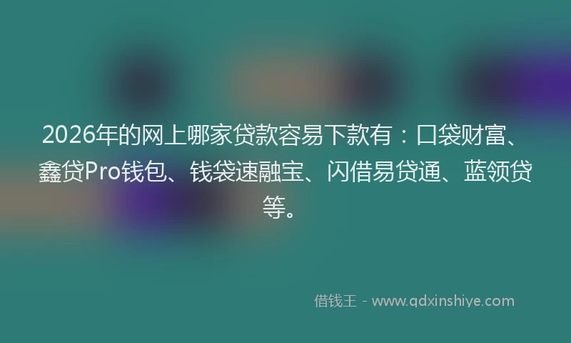 2026年的网上哪家贷款容易下款有：口袋财富、鑫贷Pro钱包、钱袋速融宝、闪借易贷通、蓝领贷等。