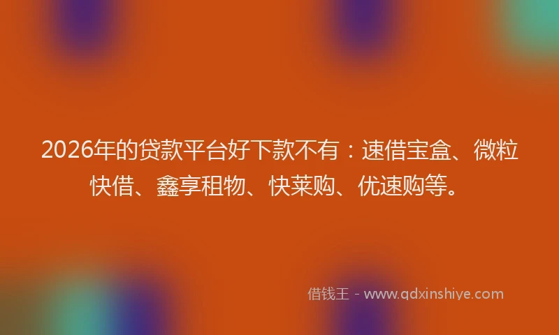 2026年的贷款平台好下款不有：速借宝盒、微粒快借、鑫享租物、快莱购、优速购等。