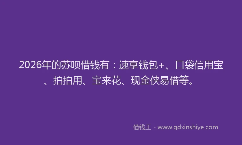 2026年的苏呗借钱有:速享钱包+、口袋信用宝、拍拍用、宝来花、现金侠易借等。