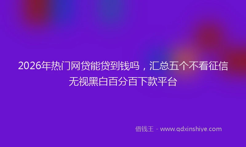 2026年热门网贷能贷到钱吗，汇总五个不看征信无视黑白百分百下款平台