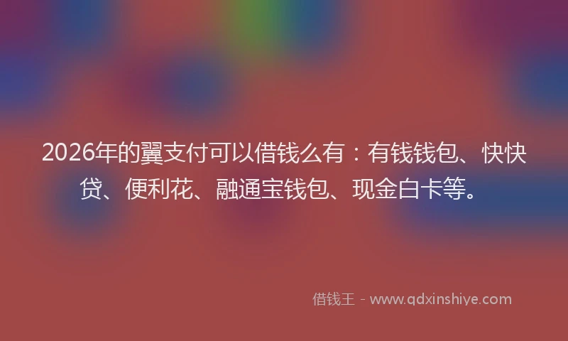 2026年的翼支付可以借钱么有:有钱钱包、快快贷、便利花、融通宝钱包、现金白卡等。
