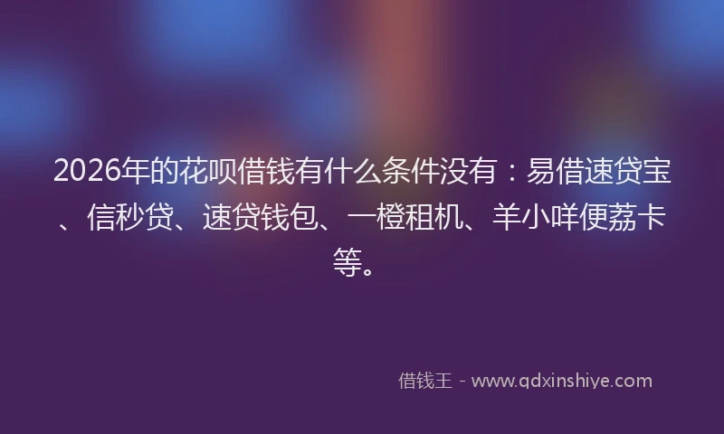 2026年的花呗借钱有什么条件没有：易借速贷宝、信秒贷、速贷钱包、一橙租机、羊小咩便荔卡等。