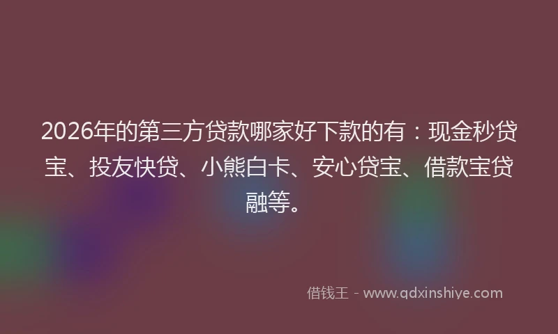 2026年的第三方贷款哪家好下款的有：现金秒贷宝、投友快贷、小熊白卡、安心贷宝、借款宝贷融等。
