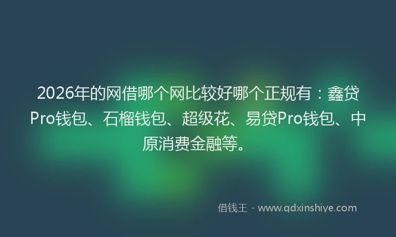 2026年的网借哪个网比较好哪个正规有：鑫贷Pro钱包、石榴钱包、超级花、易贷Pro钱包、中原消费金融等。