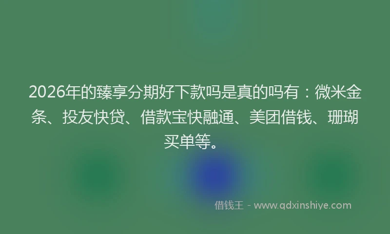 2026年的臻享分期好下款吗是真的吗有：微米金条、投友快贷、借款宝快融通、美团借钱、珊瑚买单等。